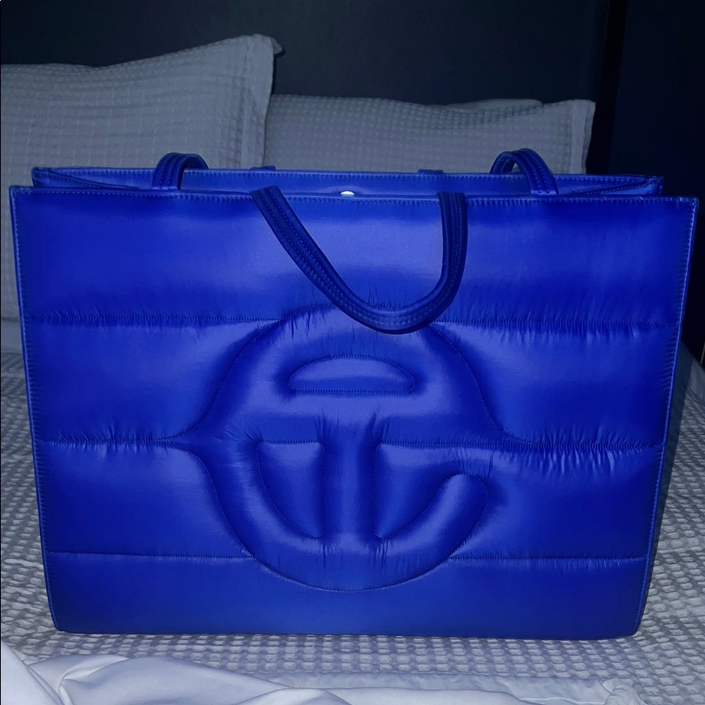 Telfar Blue puffer bag